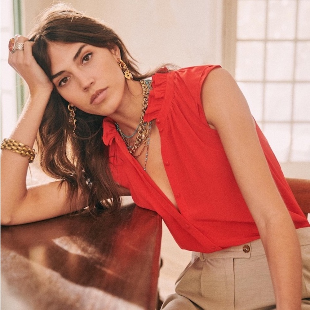 Sezane Scarlet Button-Up Blouse